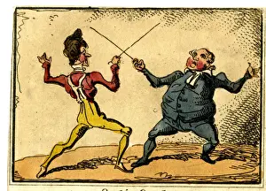 Epee Prints: Cartoon, two men fencing - Satisfaction
