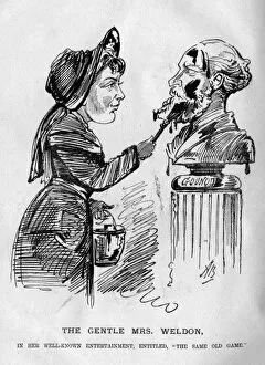 Images Dated 10th February 2016: Cartoon, Mrs Weldon painting a bust of Gounod