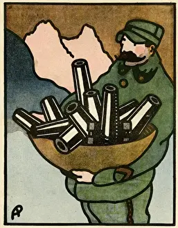 Macaroni Prints: Cartoon, Their munitions factories, WW1