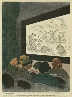 Cartoon, Old man at the cinema, WW1