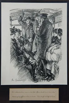 Cartoon, Passengers on a London bus, WW1 Cartoon, Passengers on a London bus, WW1