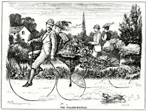 Sidesaddle Collection: Cartoon, Pillion-bibycle 1875