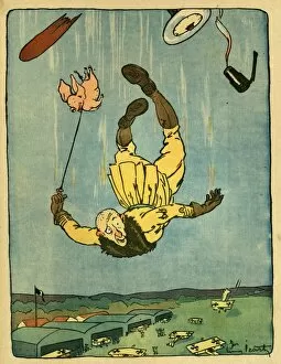 Airmen Gallery: Cartoon, Pilot falling from plane, WW1