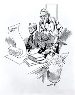 Anxious Prints: Cartoon, President Wilson reading Germans Reply