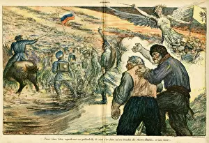 Russians Prints: Cartoon, Russian army on battlefield, WW1
