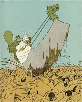 Throws Prints: CARTOON The Shah over-throws the constitution granted in 1906. Date: 1908