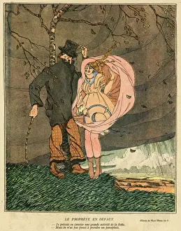 Sheltering Prints: Cartoon, Sheltering from a squall