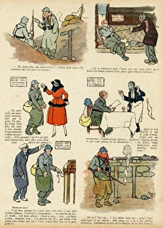 Cartoon, Soldier returning from leave, WW1 Cartoon, Soldier returning from leave, WW1