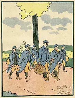 Cartoon, soldiers returning from leave, WW1