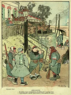 Guarding Prints: Cartoon, A Specialist, WW1