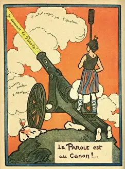 Speeches Prints: Cartoon, The speech is in the cannon, WW1