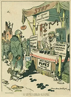Images Dated 16th October 2015: Cartoon, Stall selling tobacco, WW1