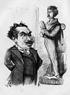 Cartoon, statue of Charles Warner, actor