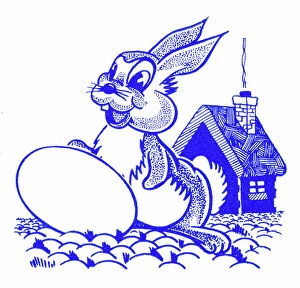 Printers Collection: Cartoon style rabbit with egg - 1950s printer's block