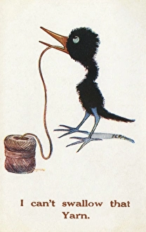 Images Dated 7th January 2011: Cartoon - Swallowing a yarn