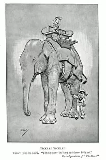 Cartoon, tickling an elephant