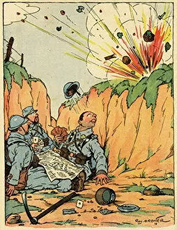 Cartoon, In the trench club, WW1