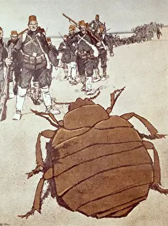 Serbian Prints: Cartoon, Turkish soldiers confronting deserter, WW1
