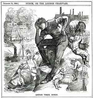 1884 Prints: Cartoon, Unfair Trade Winds (International Free Trade)