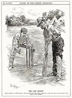 Batsman Prints: Cartoon, The Last Wicket - The Boer War is compared to cricket with a Boer batting and Kitchener as wicket keeper