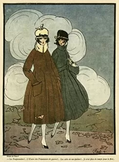 Frenchwomen Collection: Cartoon, Two young Frenchwomen, WW1