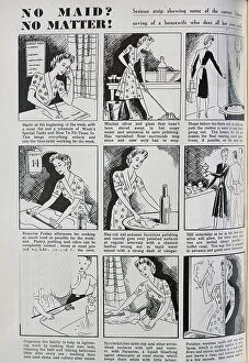 Housekeeping Collection: Cartoons showing the activities of a diligent wartime housewife