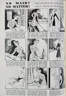 Housekeeping Prints: Cartoons showing the activities of a diligent wartime housewife