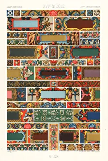 Racinet Prints: Cartouches on friezes, scrolls and ornamental nails, 16th centur