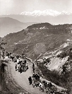Carts on a mountain road, northern India, c. 1890