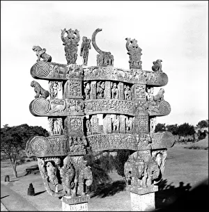 Stupa Prints: Carved gateway to Stupa at Sanchi, Central India