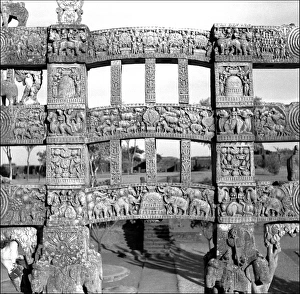 Carved gateway to Stupa at Sanchi, Central India
