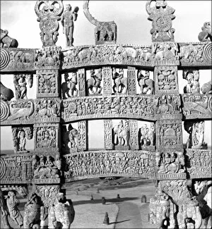 Carved gateway to Stupa at Sanchi, Madhya Pradesh