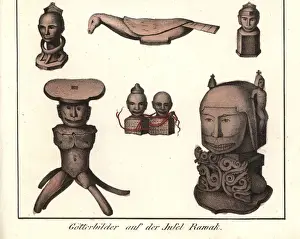 Friedrichwilhelmgoedsche Prints: Carved statues of gods from Rawak Island, Papua New Guinea