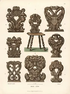 Carved wooden chair and chairbacks from