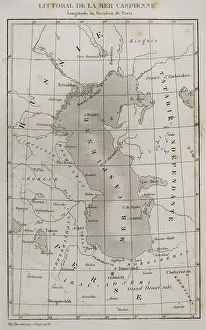 Strait Prints: Caspian Sea littoral. Map by geographer Thunot Duvotenay