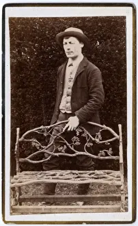 Metalworker Prints: Cast iron bench in Rustic Pattern of entwined oak branches
