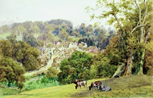Wiltshire Prints: Castle Combe, Wiltshire, viewed from the hills