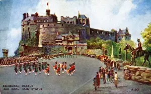 Haig Prints: The Castle & Earl Haig Statue, Edinburgh, Midlothian