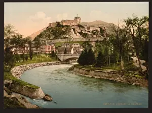 Castle and river, Lourdes, Pyrenees, France