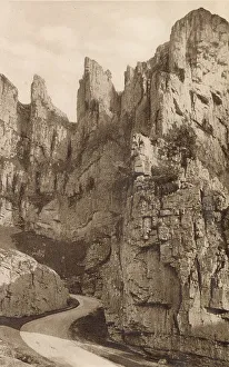 Cheddar Prints: Castle Rock, Gough's Caves, Cheddar, Somerset Date: circa 1930