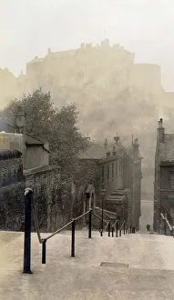 Railing Prints: The Castle, viewed from the south, Edinburgh, Scotland Date: 1930s