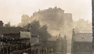 The Castle, viewed from the south, over the Grassmarket, Edinburgh, Scotland Date: 1930s