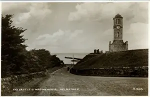 Sutherland Prints: Castle & War Memorial, Helmsdale, Sutherland, Scotland. Date: 1930s