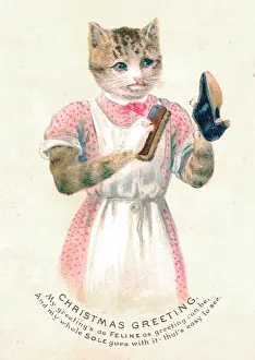 Brushing Prints: Cat on a Christmas card