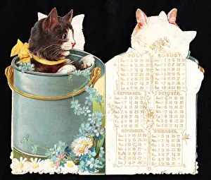Daisies Prints: Cat in a can on a cutout calendar (July to December)