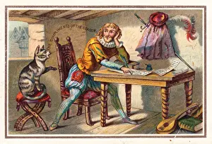 Cat and Elizabethan poet on a Christmas card