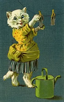 Cat hanging out washing by g h Thompson