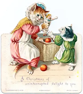 Grandmother Prints: Cat, kitten and presents on a Christmas card