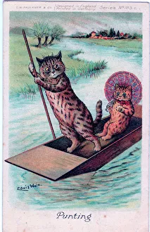 Wain Prints: Cat punting postcard by Louis Wain