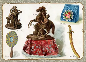 Catalogue illustration, embroidered cloth, mirror, etc
